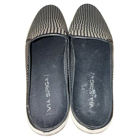 Via Spiga Womens Rina Mule Size 8 Black Leather Perforated Flat Sporty Shoe Slip - Picture 4 of 7